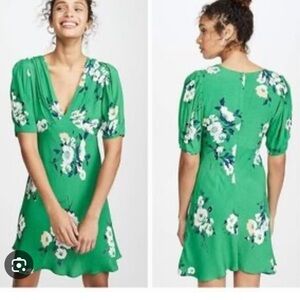 Free People Green Puff Sleeve Sundress. Size 8